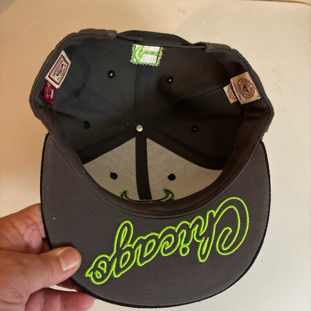 Chicago Bulls Windy City 47 Brand Dark Gray and Black Hat with Neon Green Logo - Picture 9 of 9